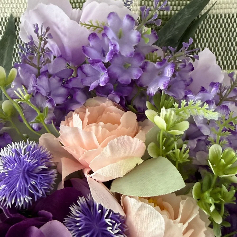 Floral Wall or Door Basket with Purple and Pink Accents